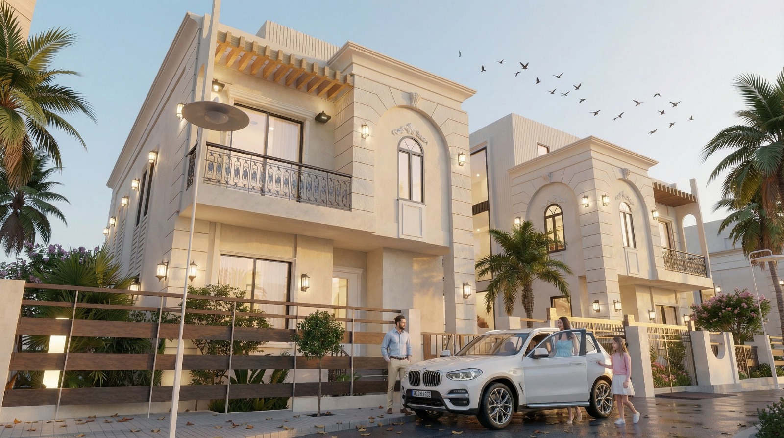 Luxury Olfa villa exterior with outdoor family seating